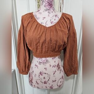 Rust Brown Smocked Cropped  Top
